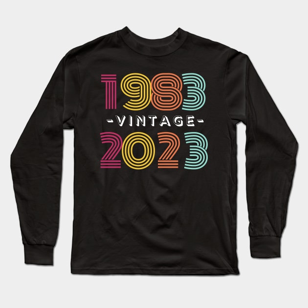 1983 Vintage 2023, 40th Birthday Anniversary, Colorful Retro Long Sleeve T-Shirt by docferds